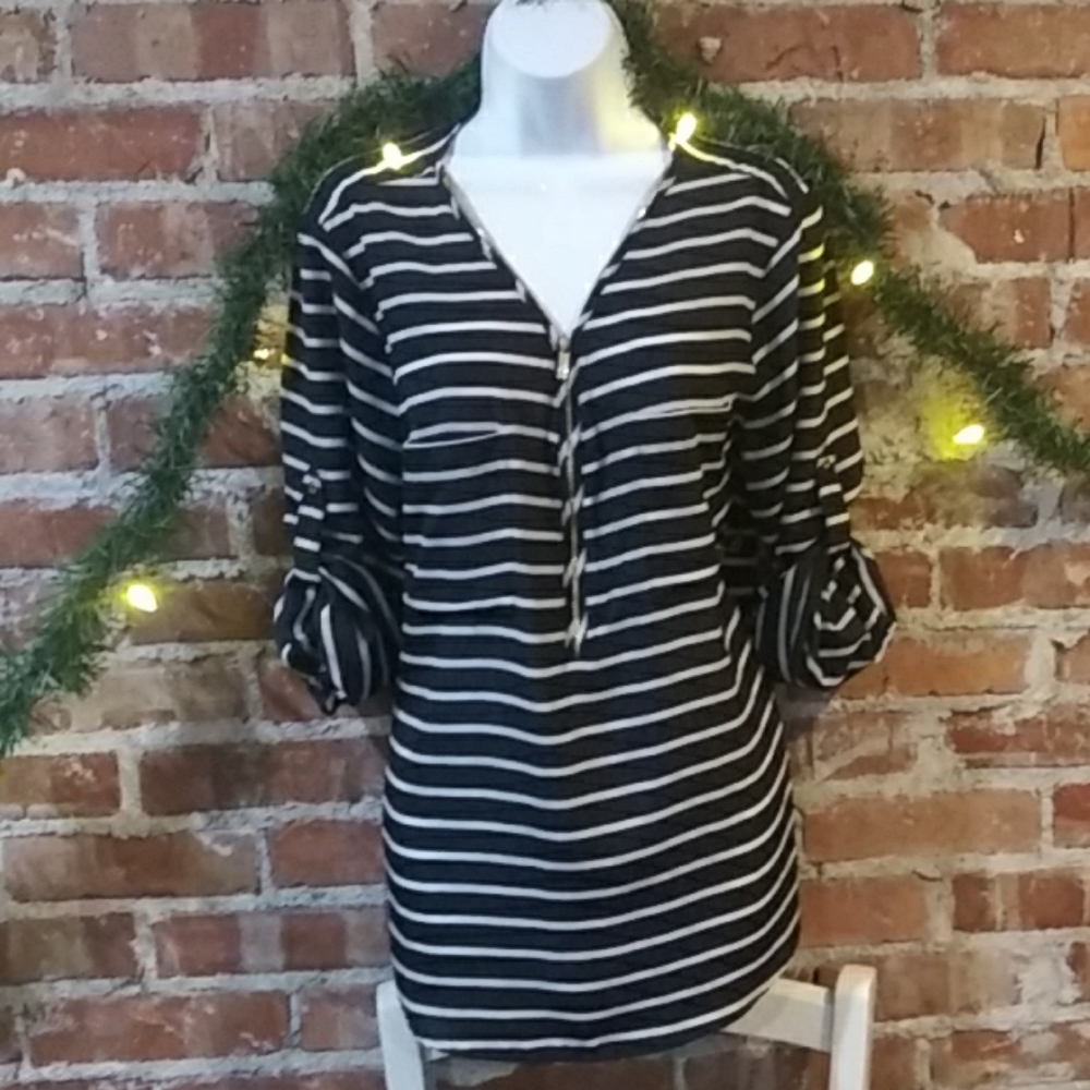 Calvin Klein v-neck blouse, black and white NWOT